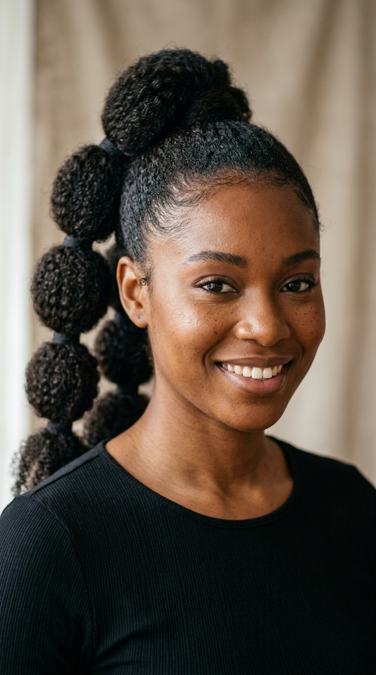 Bubble Ponytail on Stretched Natural Hair