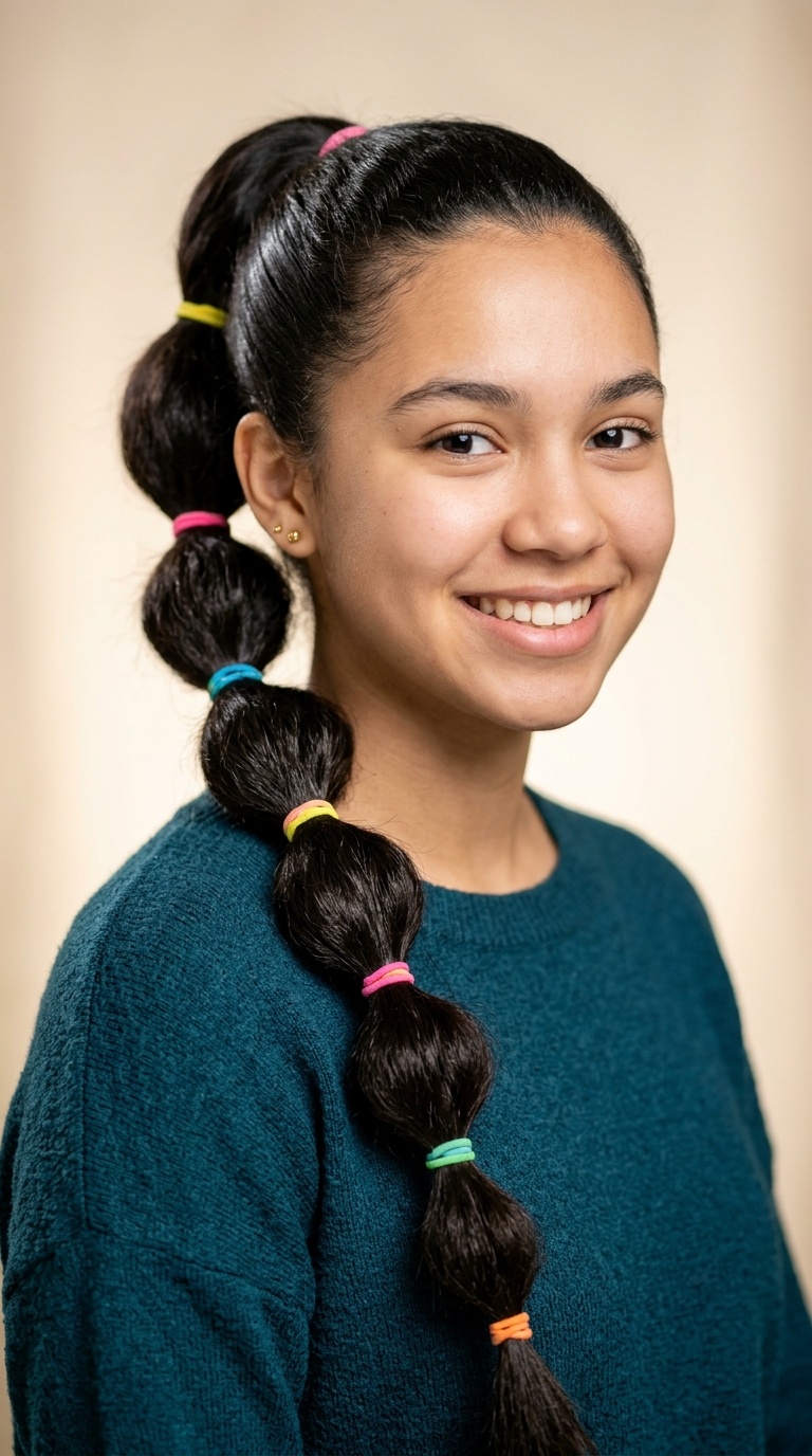 Bubble Ponytail with Colorful Elastics
