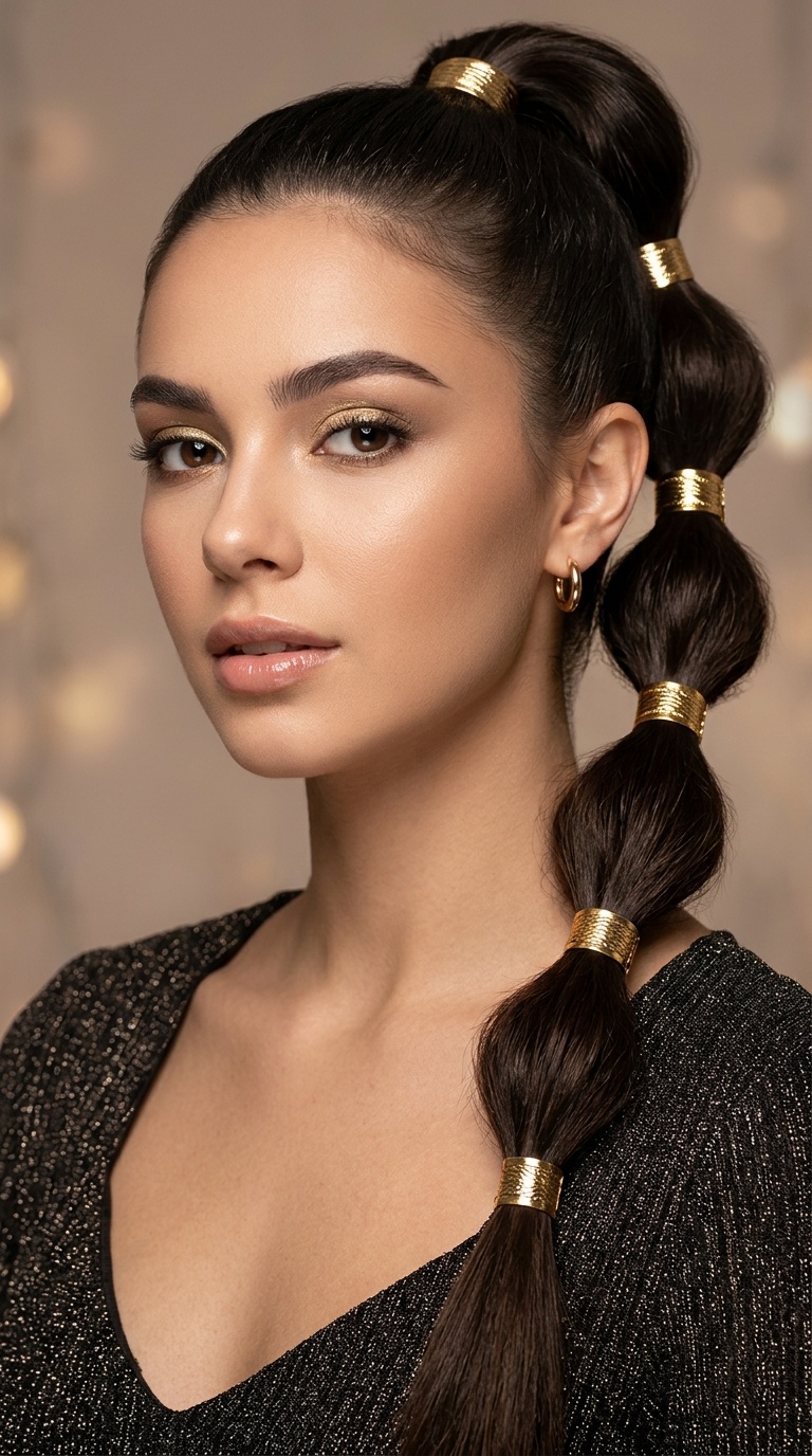 Bubble Ponytail with Gold Cuffs