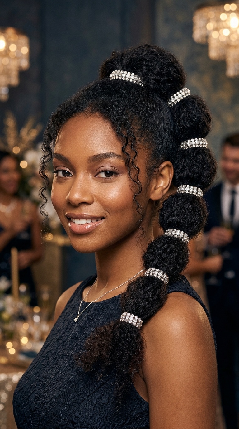 Bubble Ponytail with Jeweled Bands