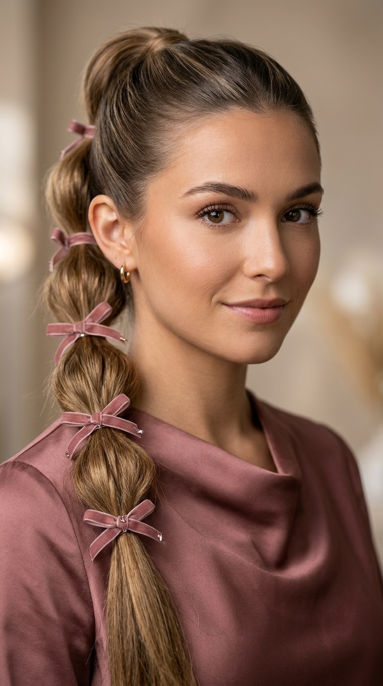 Bubble Ponytail with Ribbon Accents