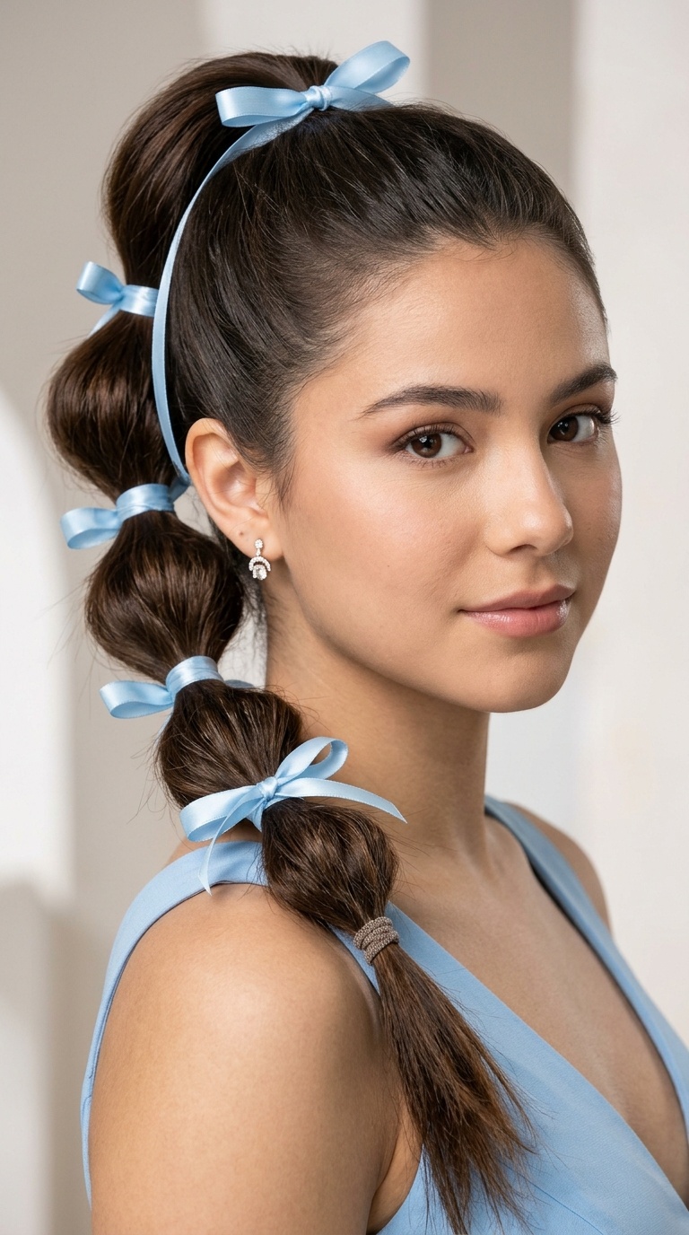 Bubble Ponytail with Ribbons