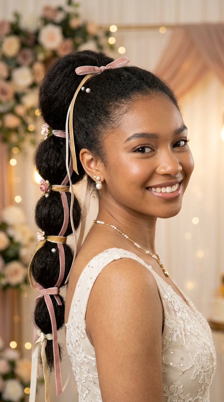 Bubble Ponytail with Ribbons
