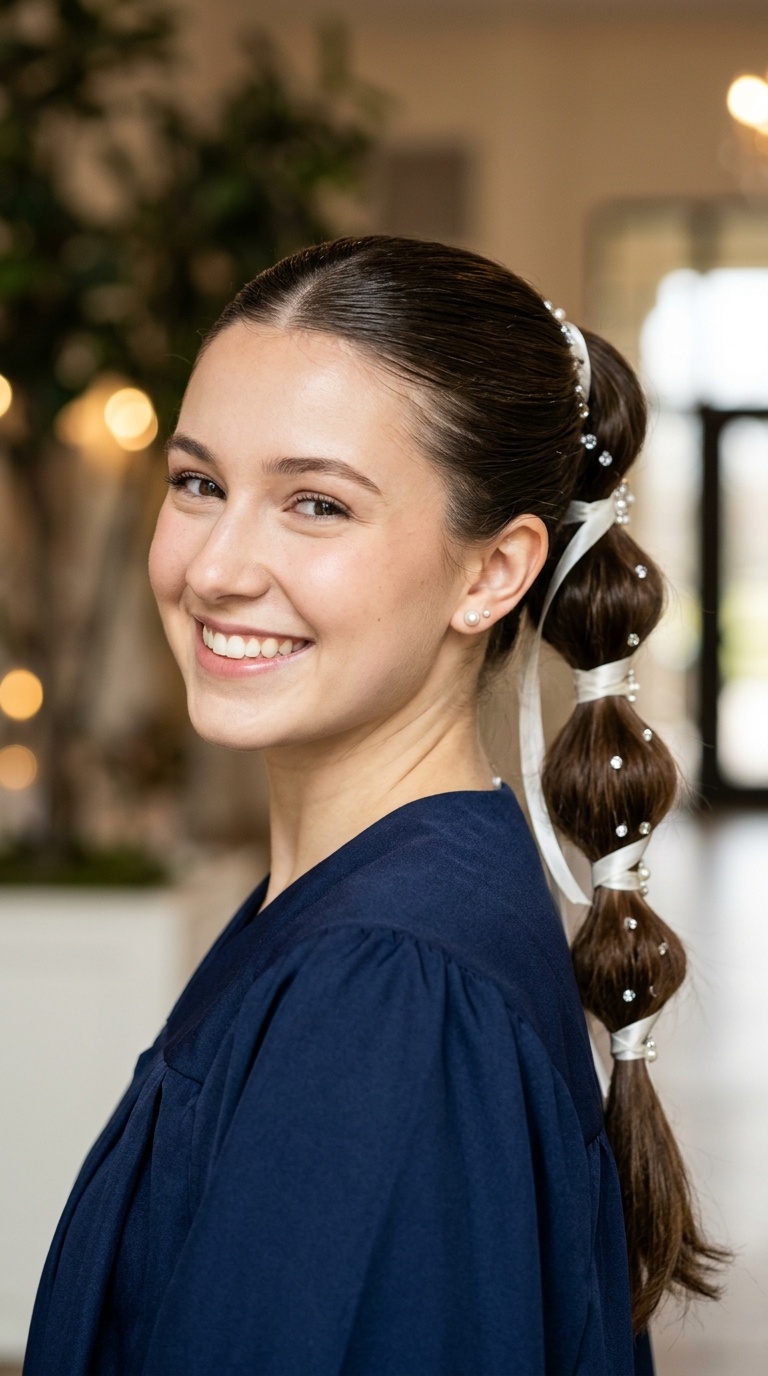 Bubble Ponytail with Satin Ribbons