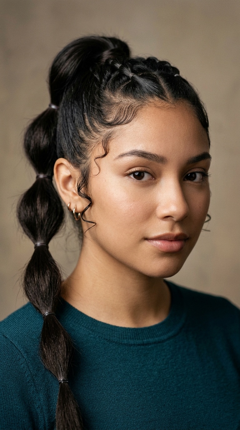 Bubble Ponytail with Sculpted Sideburns