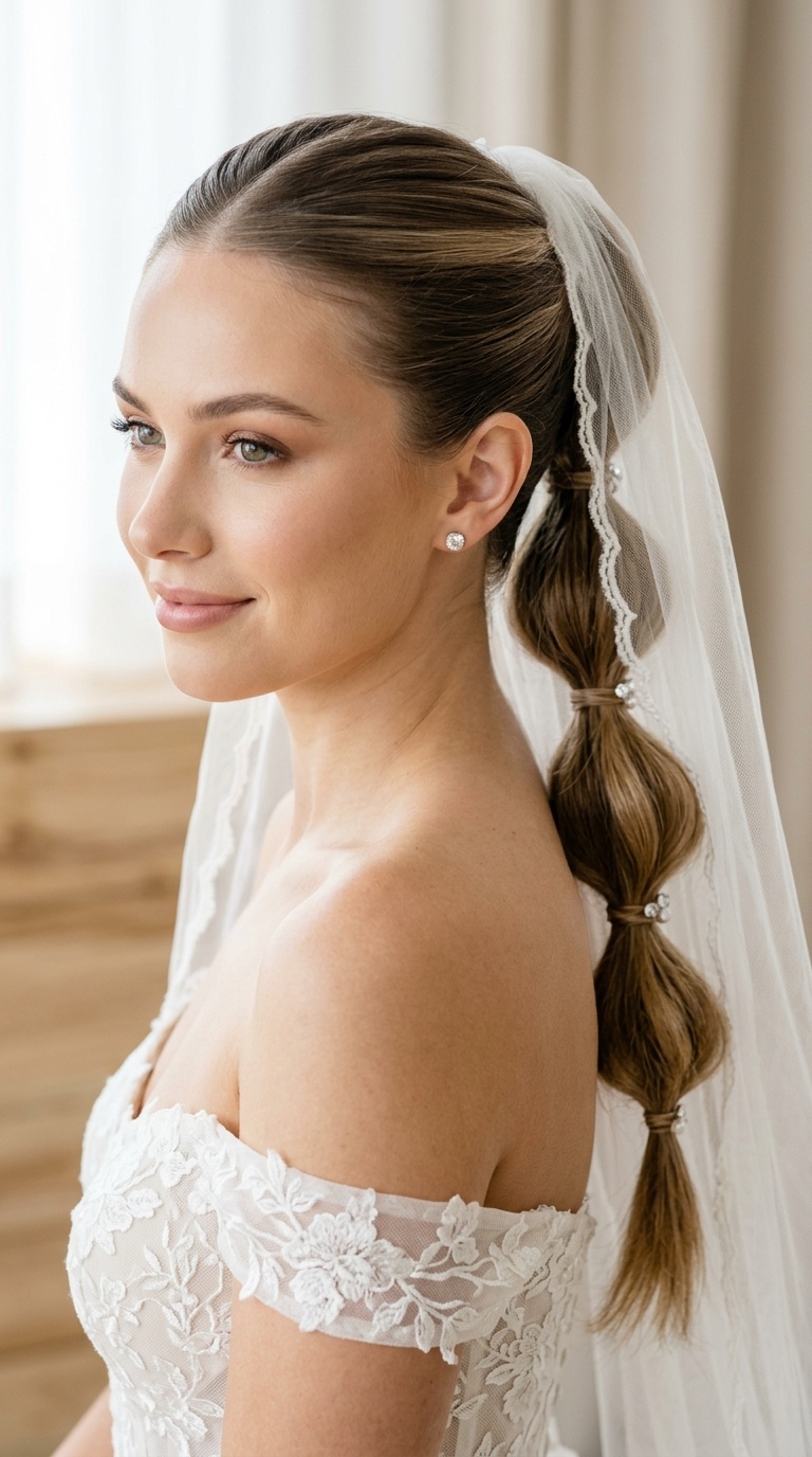 Bubble Ponytail with Segmented Veil Placement