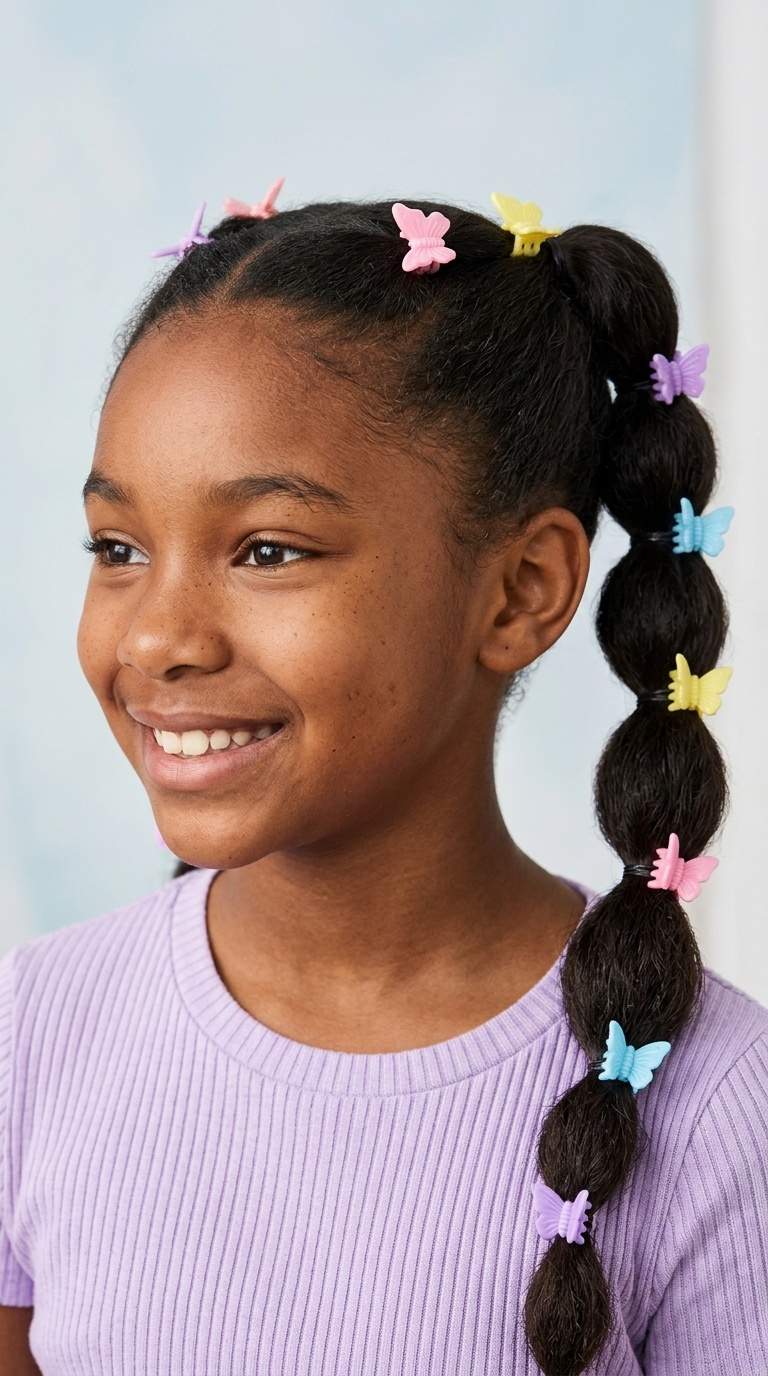 Bubble Ponytails with Butterfly Clips