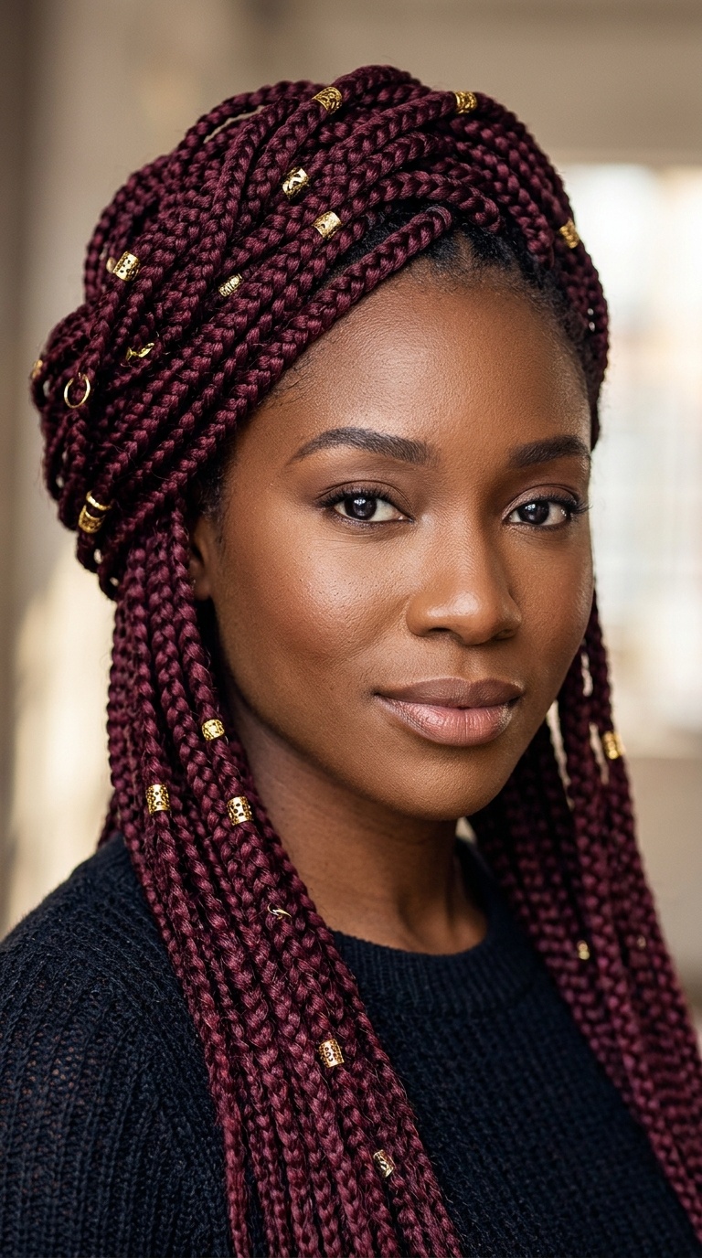 Burgundy Braids with Gold Cuffs