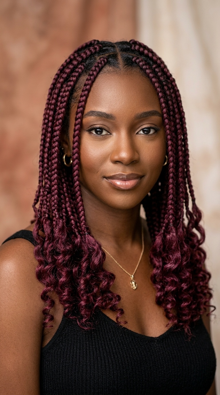 Burgundy Mid-Length Goddess Braids