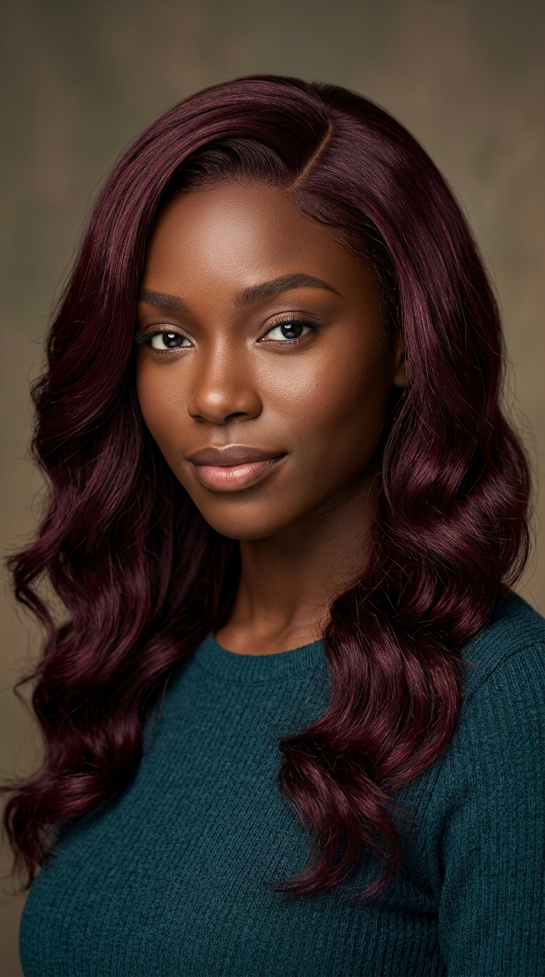 Burgundy Side Part Waves