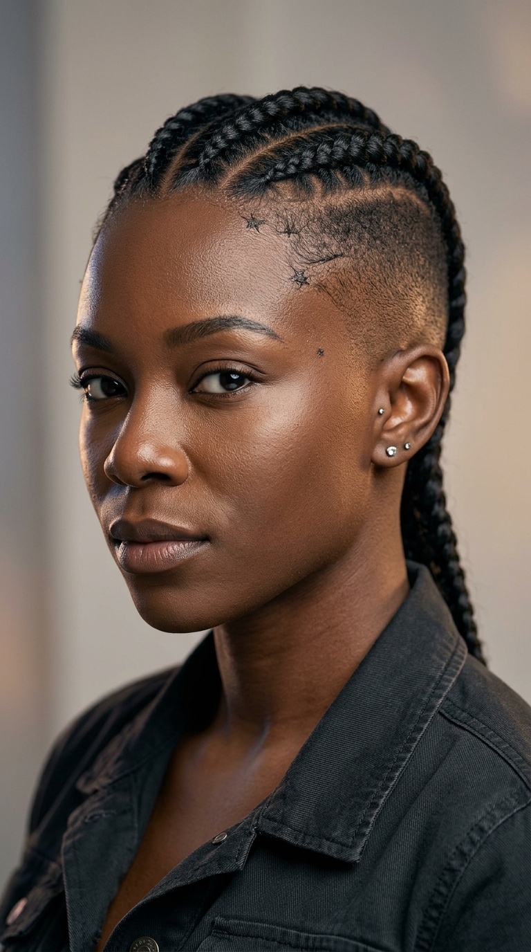 Burst Fade with Mohawk Braids