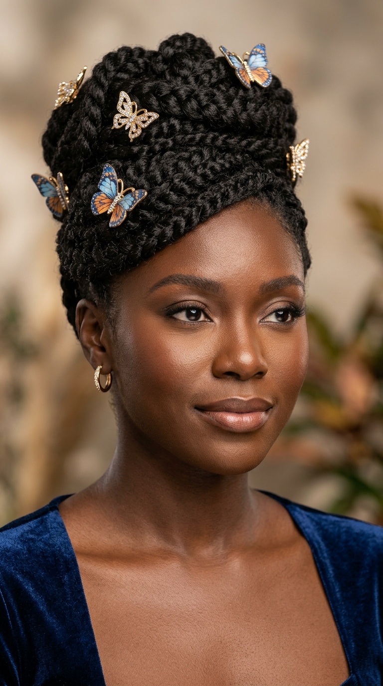 Butterfly Braid Updo with Butterflies