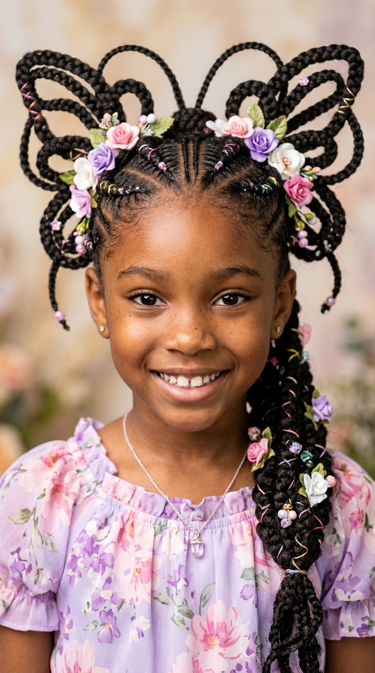 Butterfly Braids with Floral Details