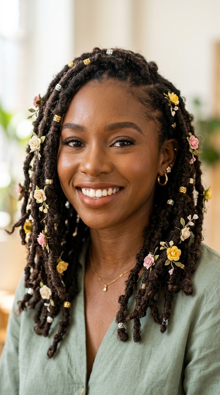 Butterfly Locs with Flower Charms