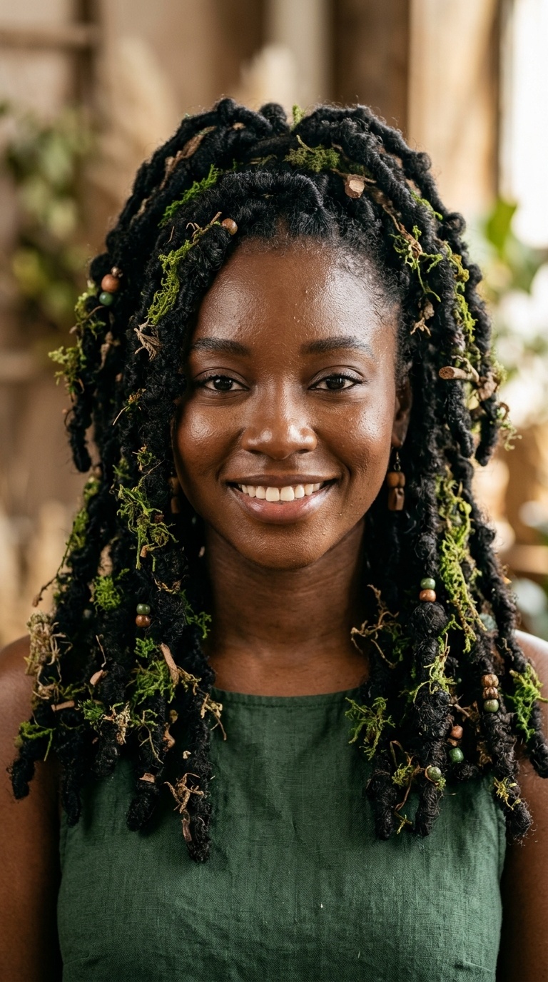Butterfly Locs with Moss Accents