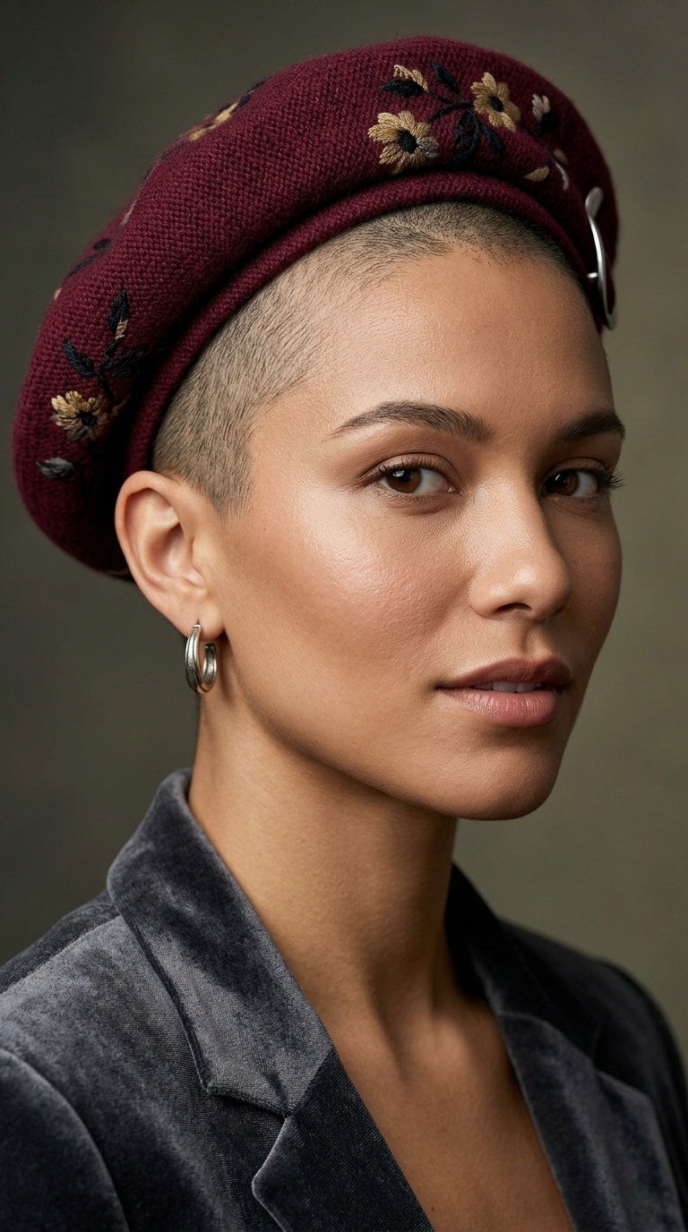 Buzz Cut with a Statement Beret