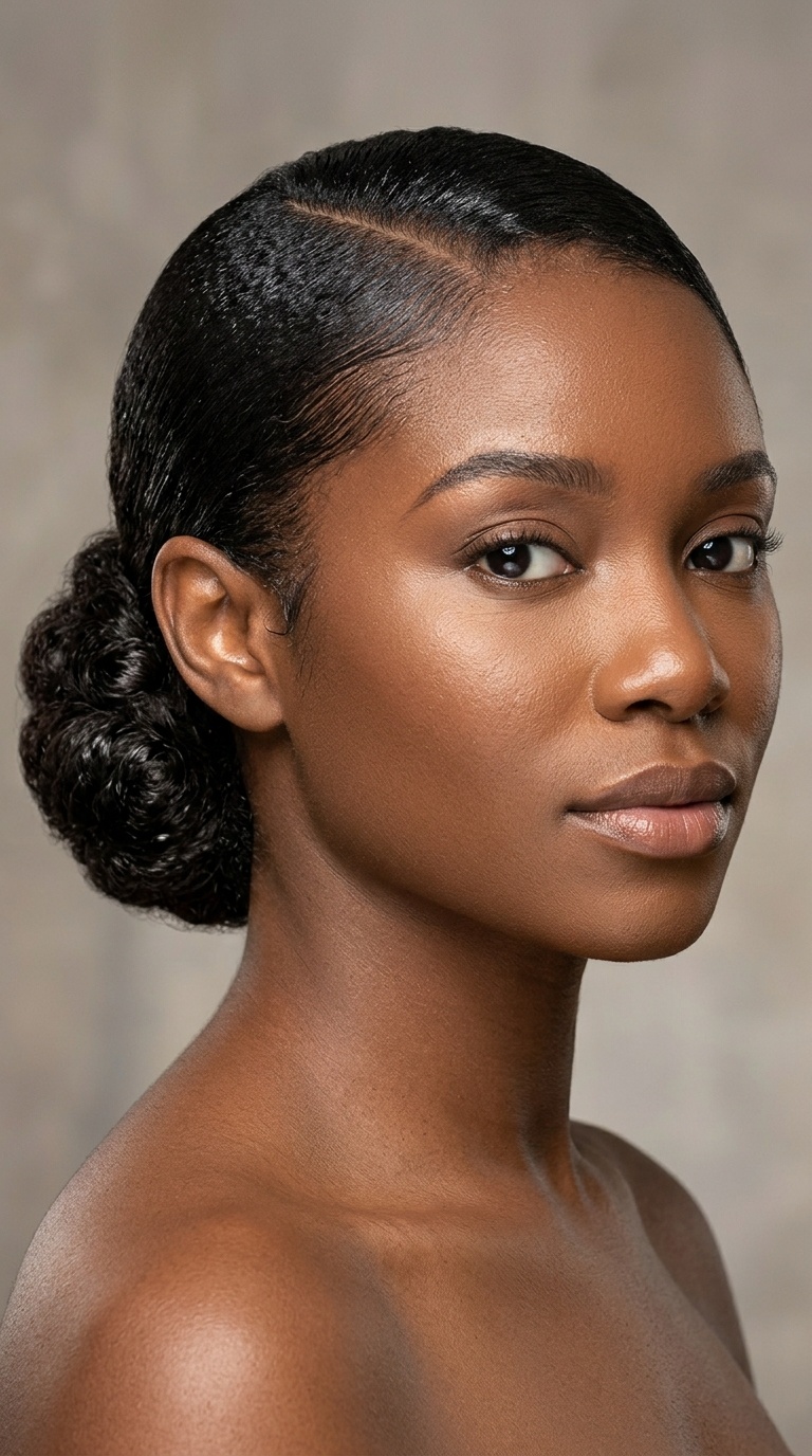 C-Shape Parted Low Chignon
