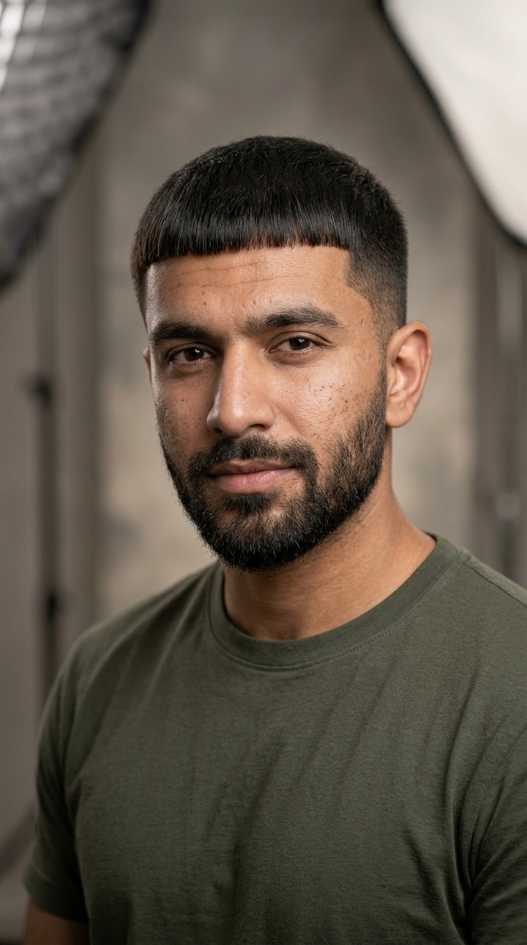 Caesar Buzz Cut with Straight Fringe
