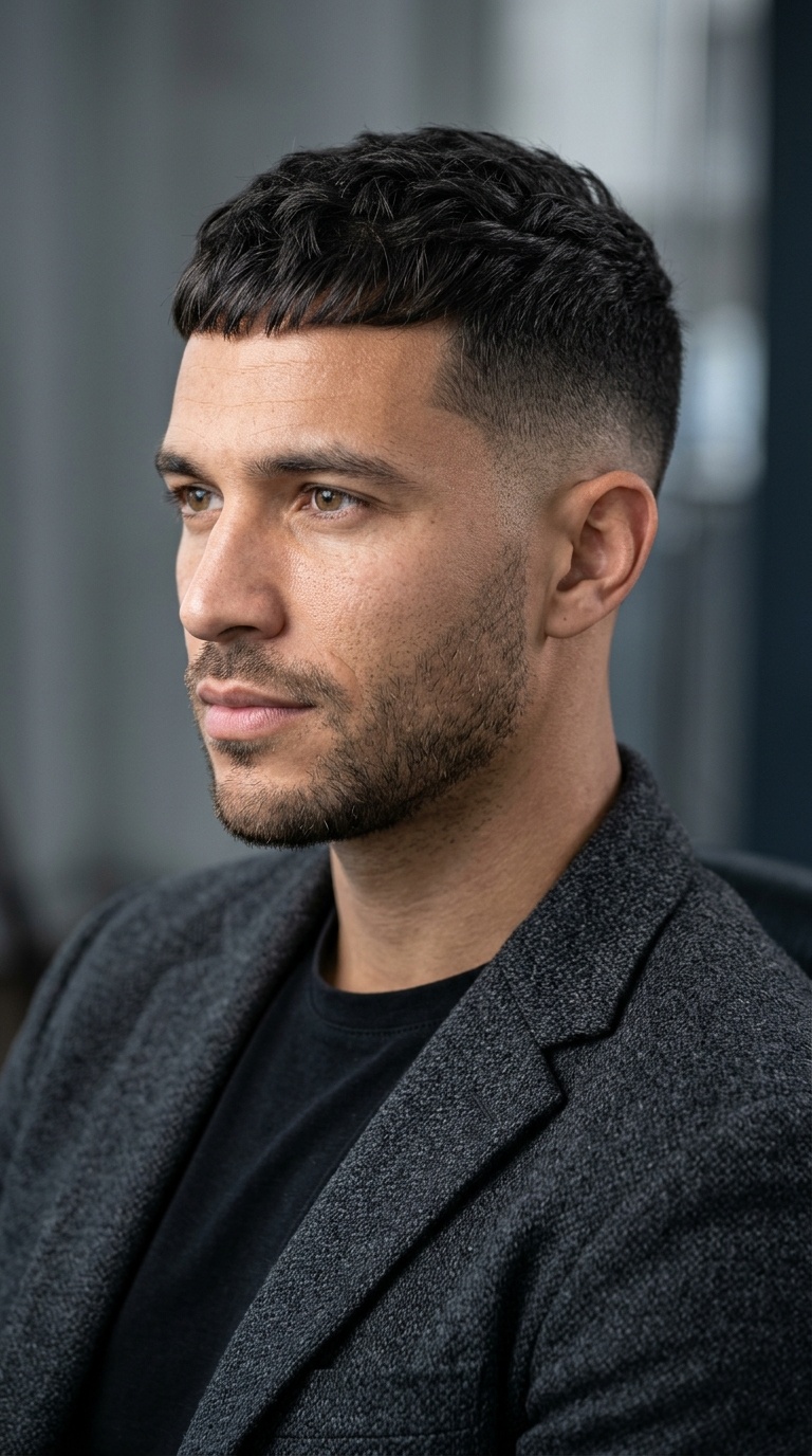 Caesar Cut with Temple Fade