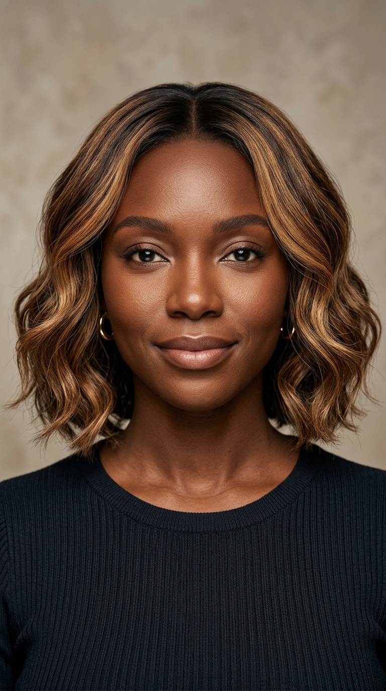 Caramel Balayage Wavy Bob