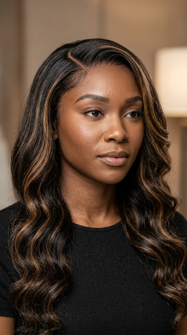 Caramel Highlighted Side Part