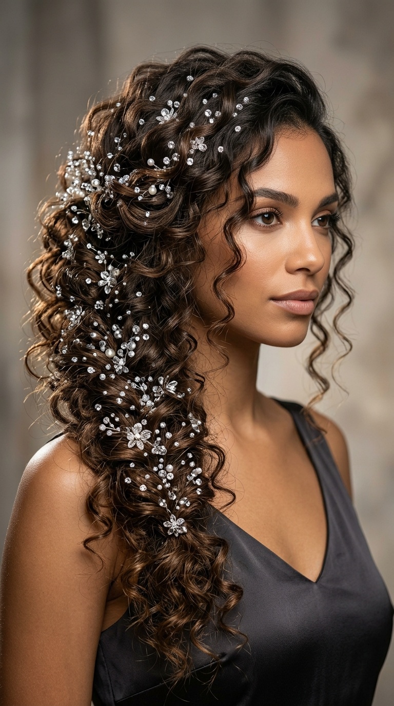 Cascading Crystal-Encrusted Curls