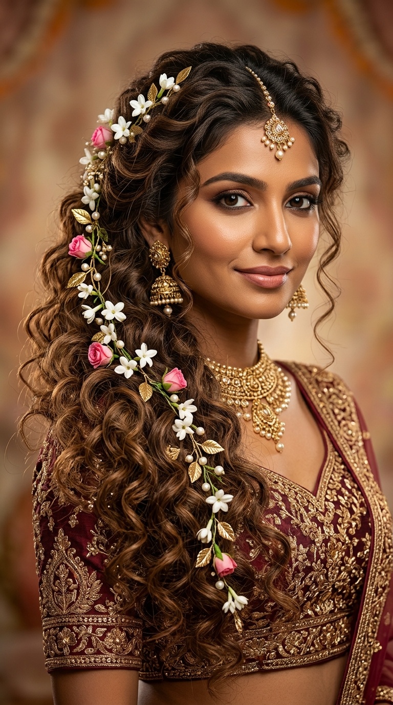 Cascading Curls with Floral Vines