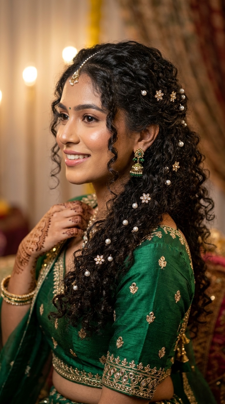 Cascading Curls with Pearl Pins