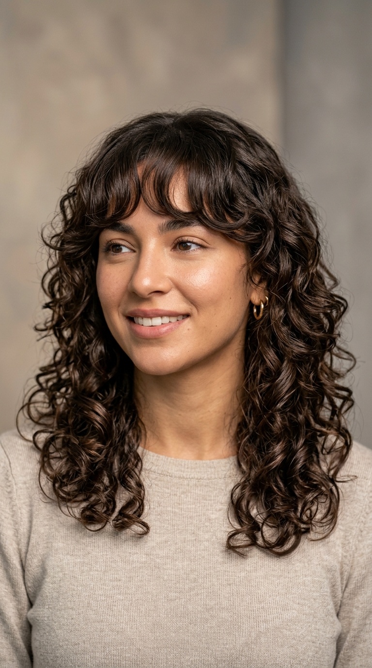 Cascading Curtain Bangs with Curls