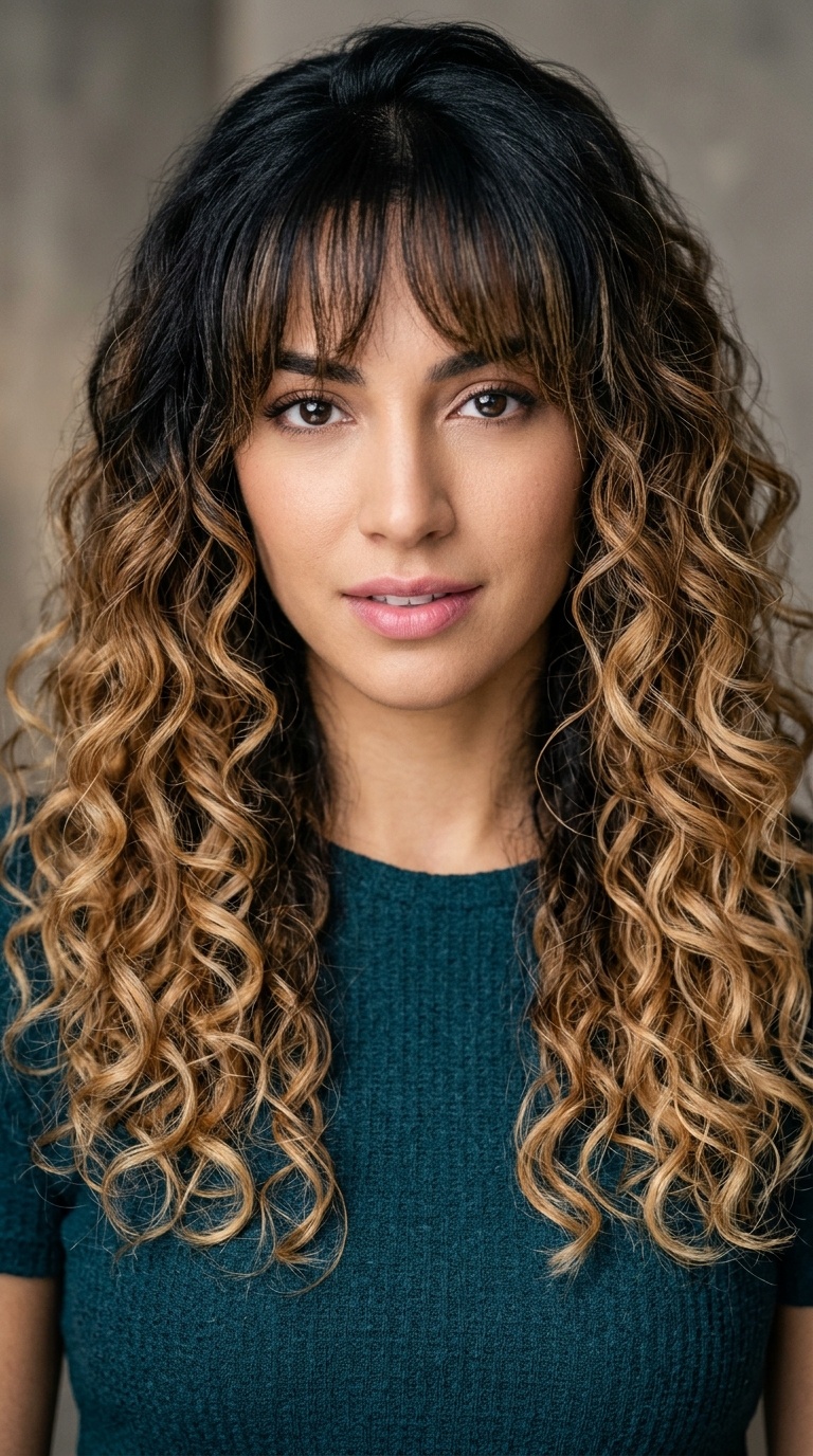Cascading Ombre Curls with Framing Fringe