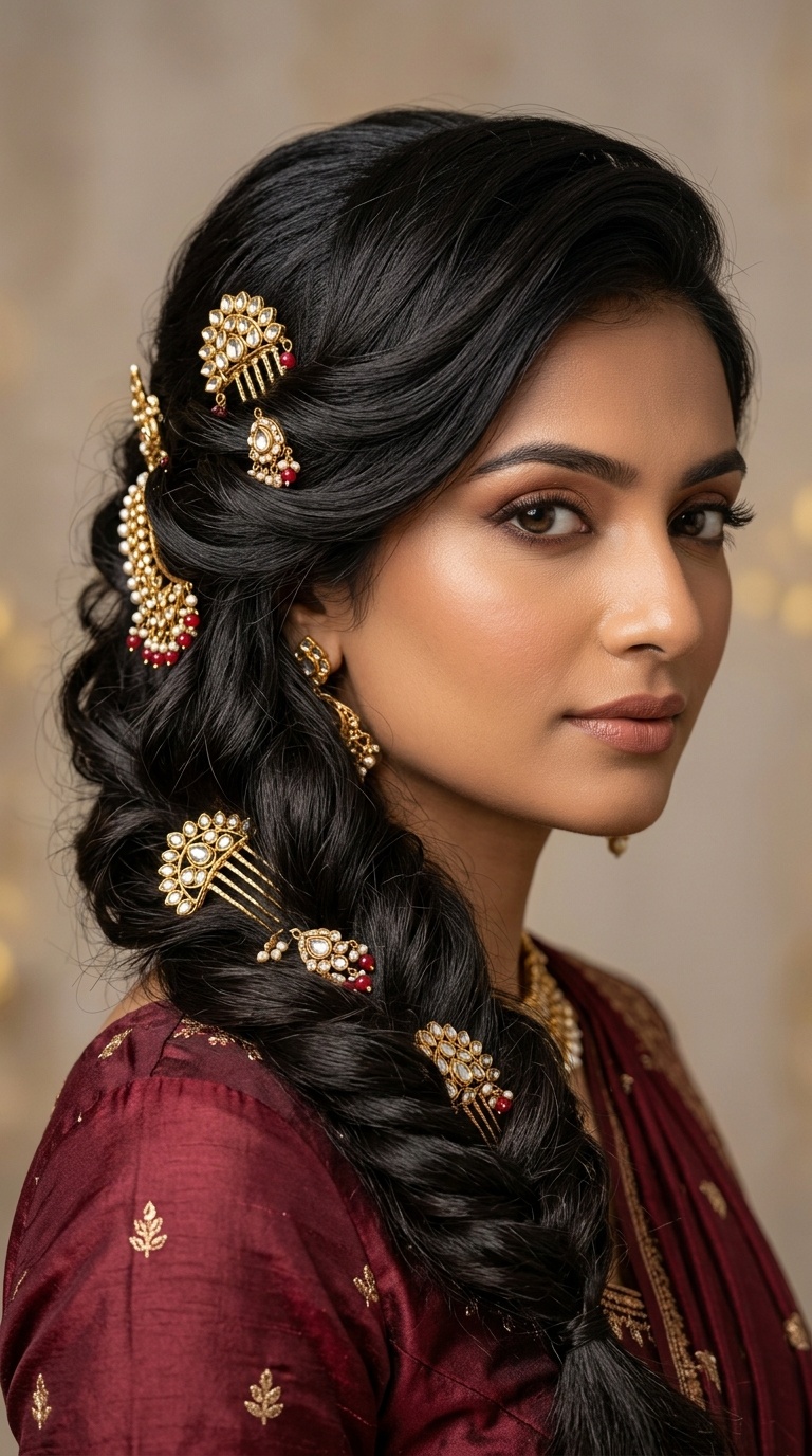 Cascading Side Sweep with Decorative Combs