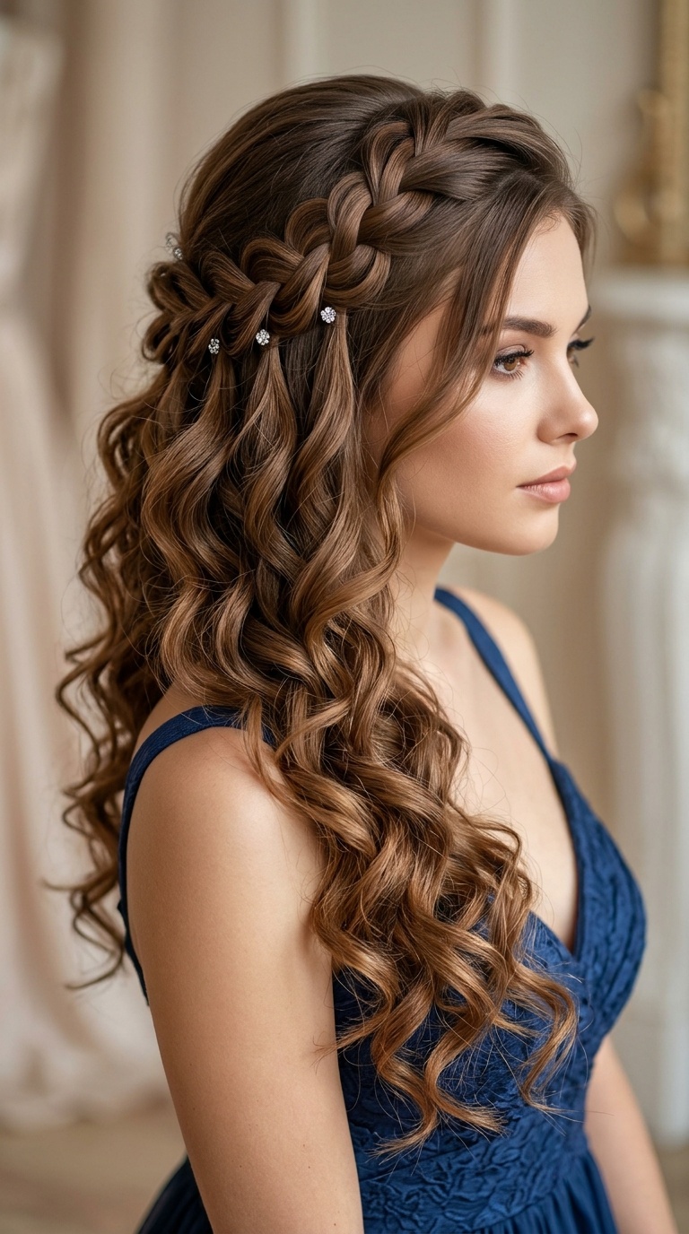 Cascading Waterfall Braid with Curls