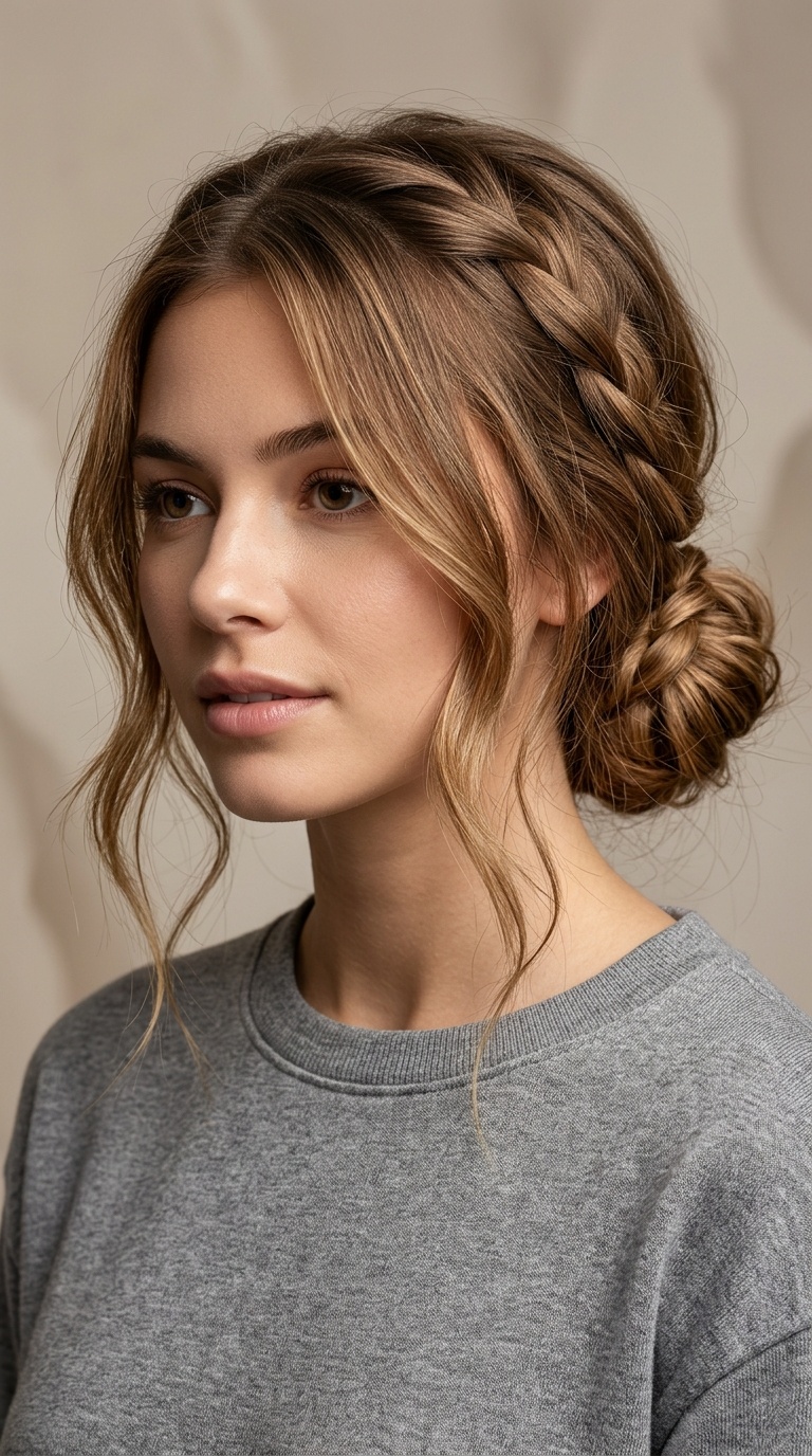 Casual Low Bun with Braided Wrap