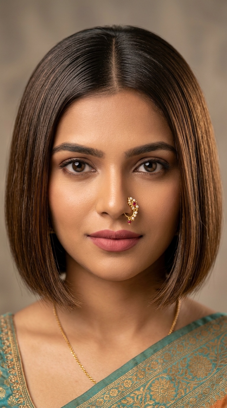 Center-Parted Glass Bob with Nath