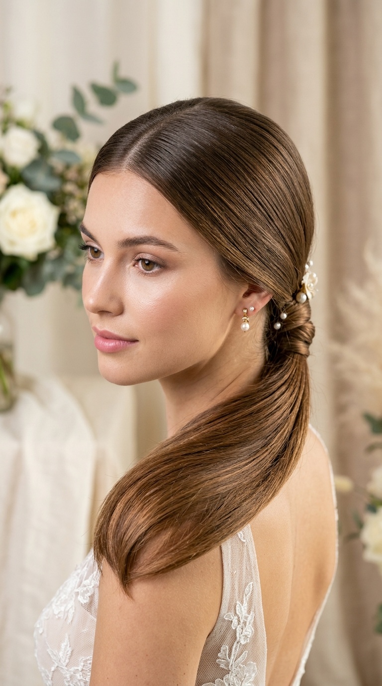 Center-Parted Low Ponytail