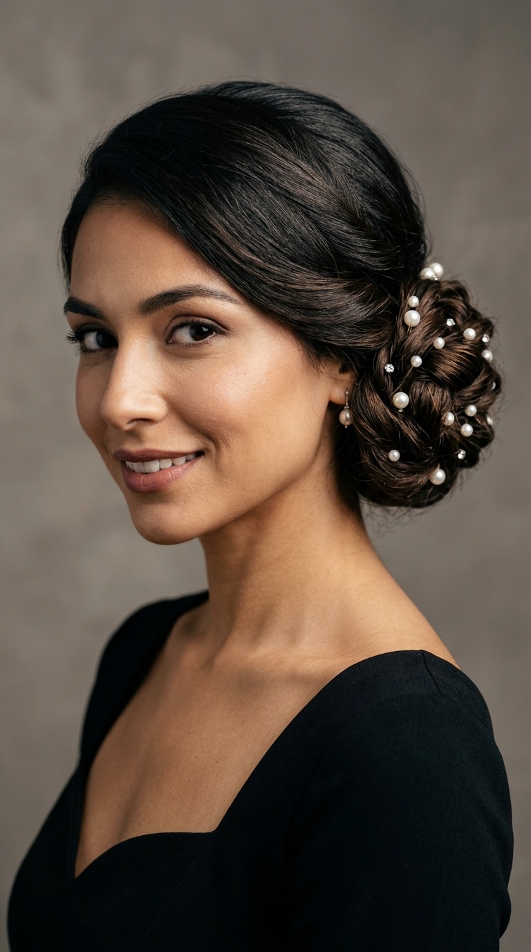 Chignon with Pearl Accents