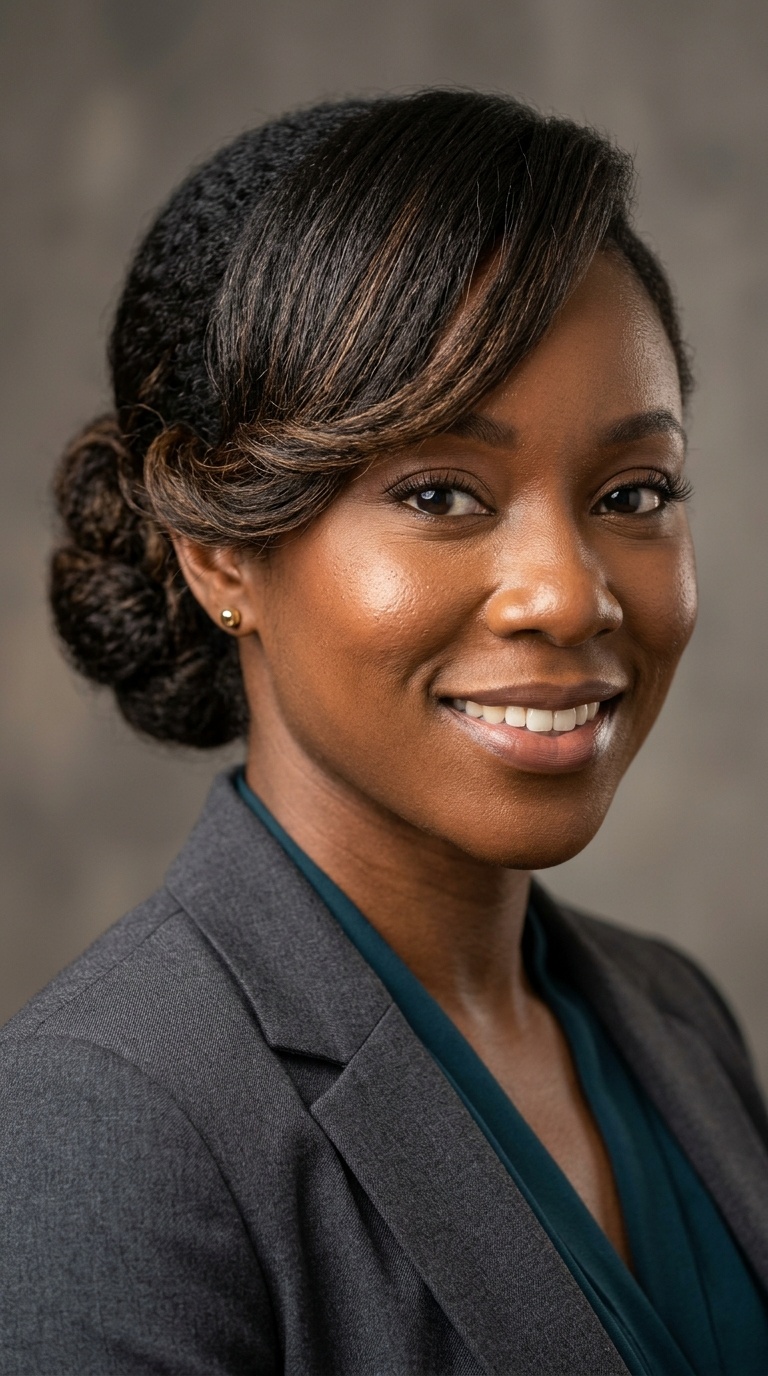 Chignon with Side-Swept Bangs