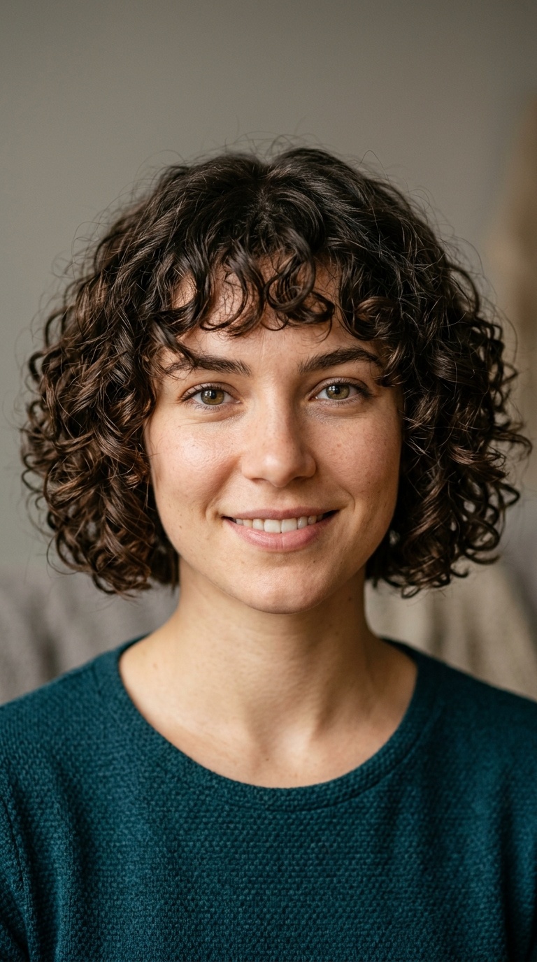 Chin-Length Bob with Curly Bangs