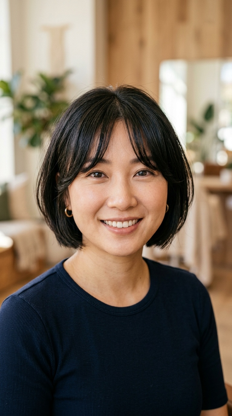 Chin-Length Bob with Curtain Bangs