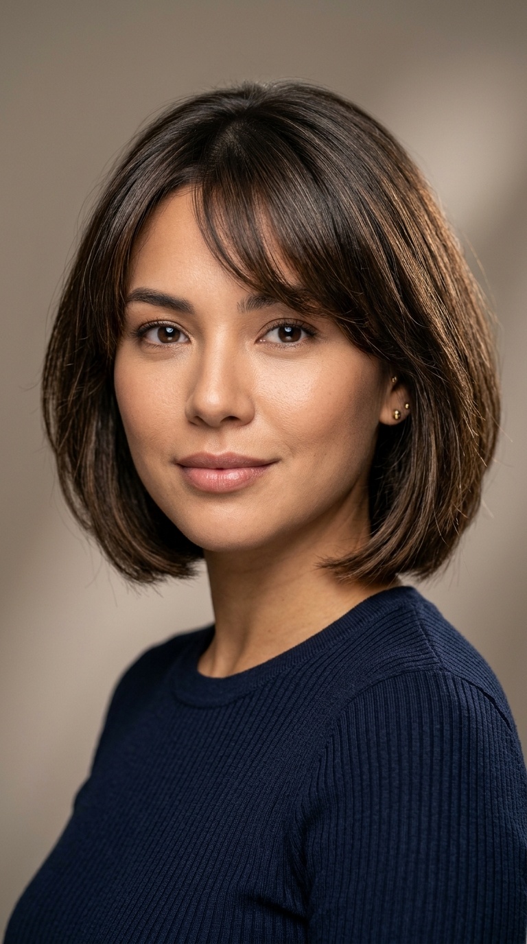 Chin-Length Bob with Side-Swept Bangs