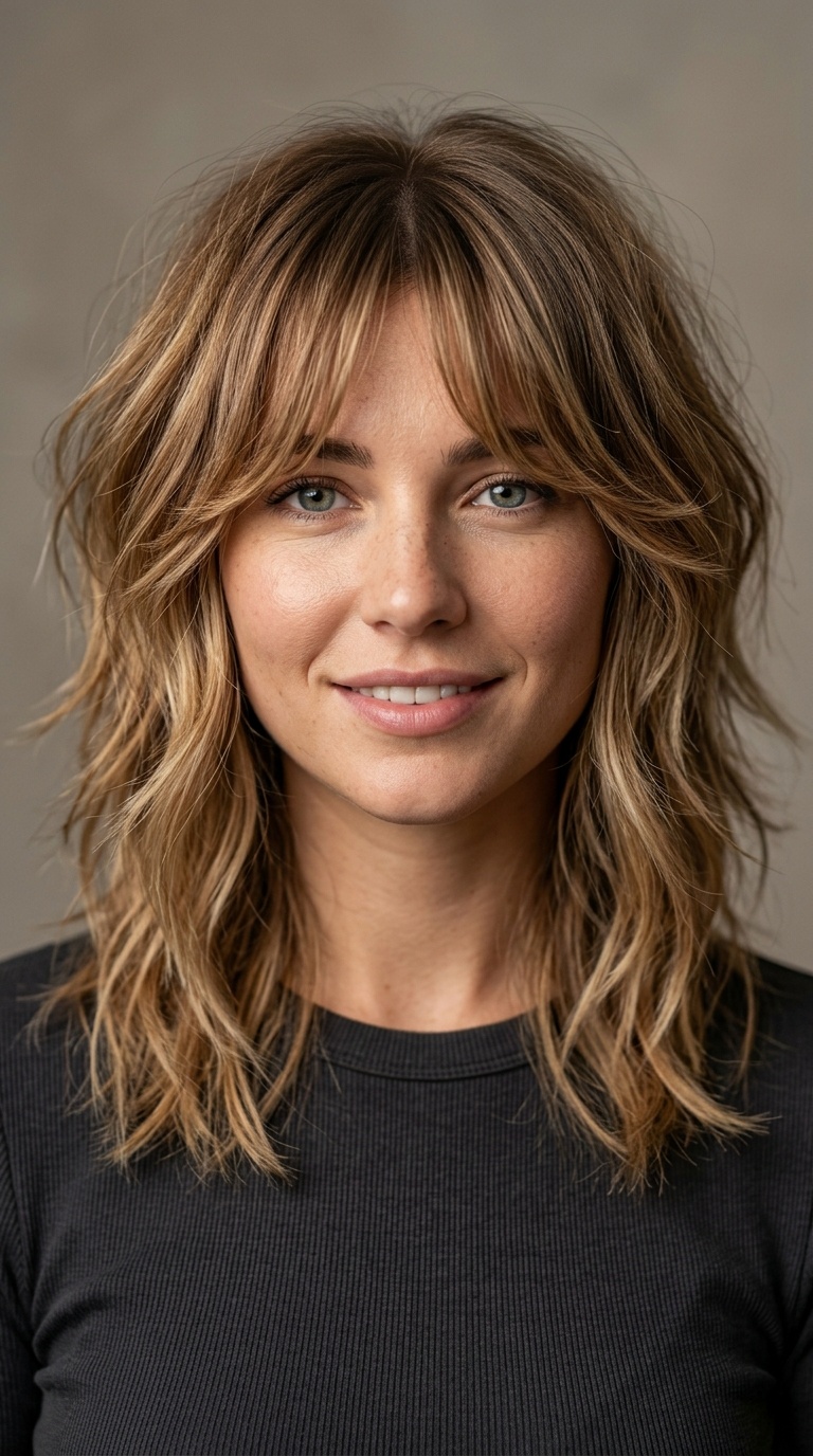 Choppy Layers with Curtain Bangs