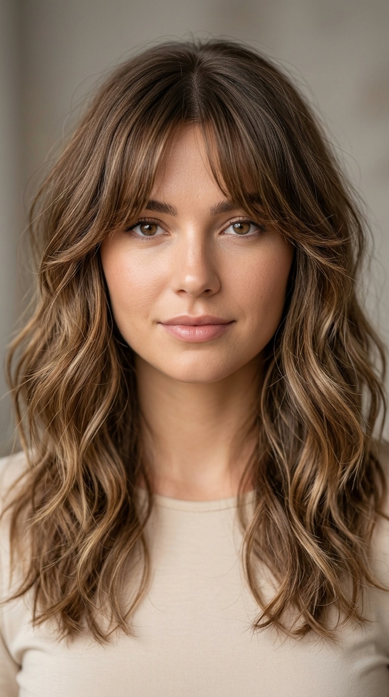 Classic Beachy Waves with Curtain Bangs