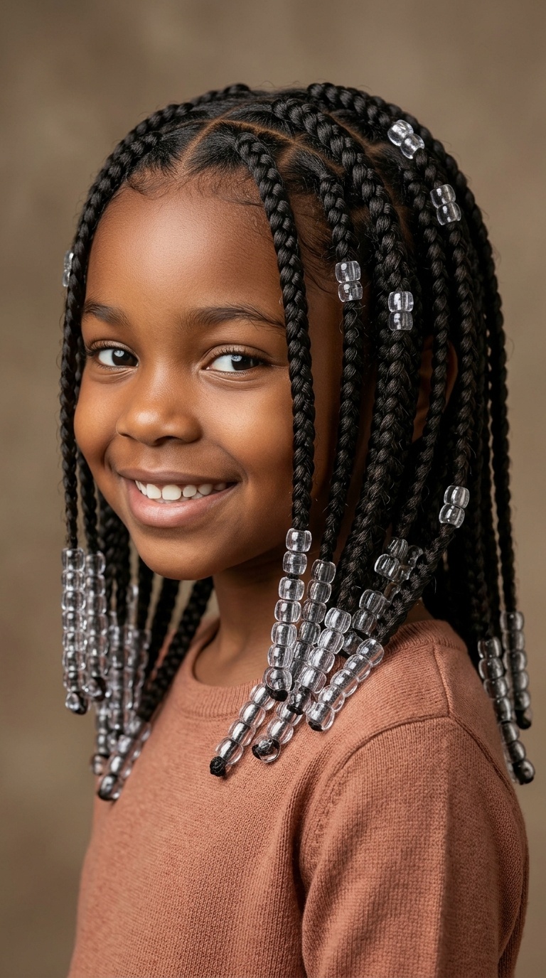 Classic Box Braids with Clear Beads