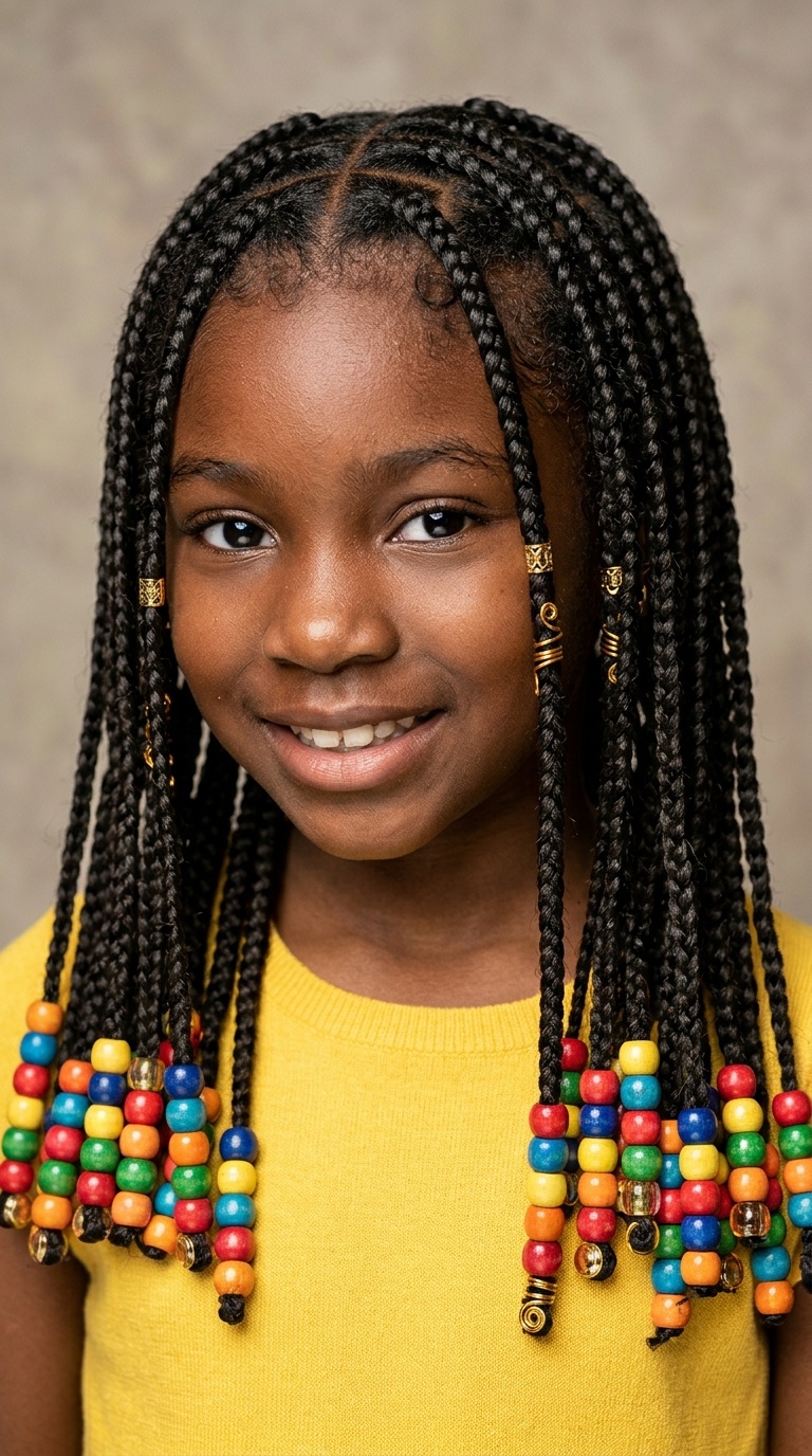 Classic Box Braids with Colorful Beads