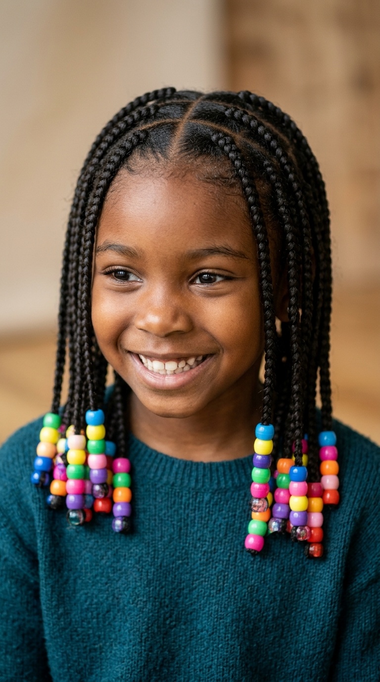 Classic Box Braids with Colorful Beads