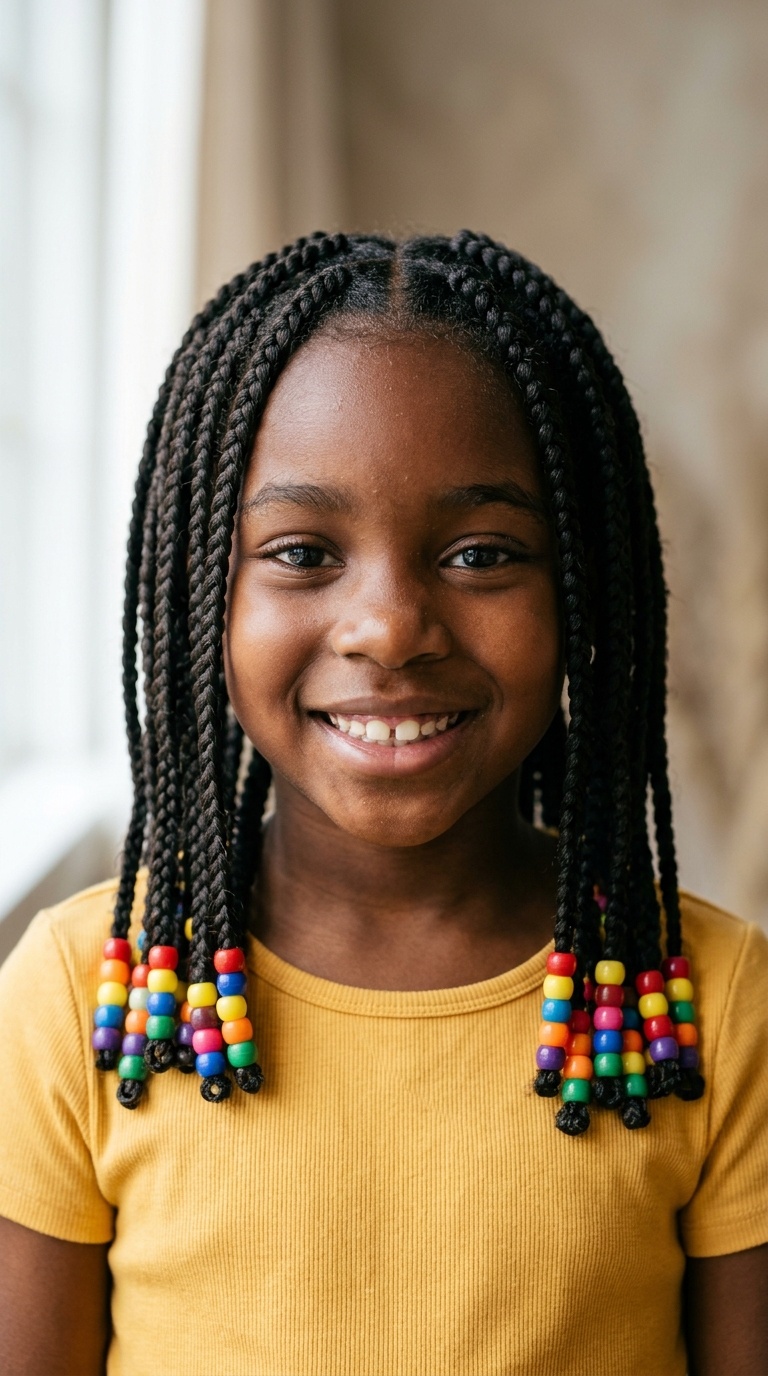 Classic Box Braids with Colorful Beads