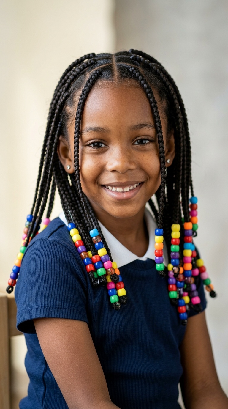 Classic Box Braids with Colorful Beads