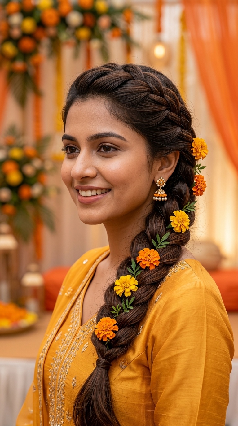 Classic Braid with Marigold Studs