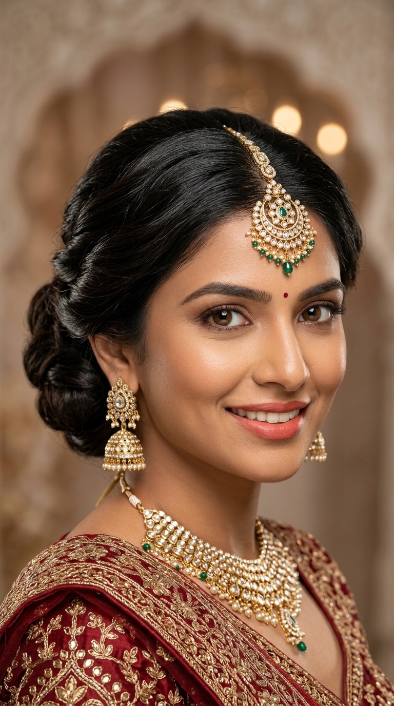 Classic Chignon with Statement Maang Tikka
