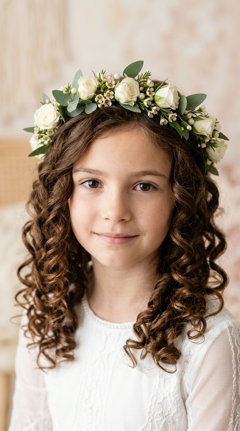 Classic Curls with a Floral Crown